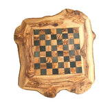Jeu d'échecs fait main en bois d'olivier (échiquier plat)